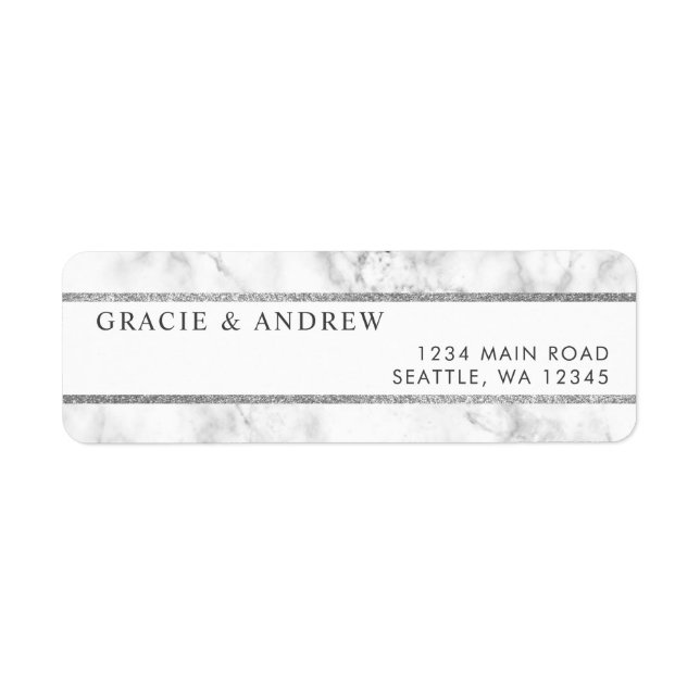 Returadressen Modern White Marble Silver Glitter Returadress Etikett (Framsidan)