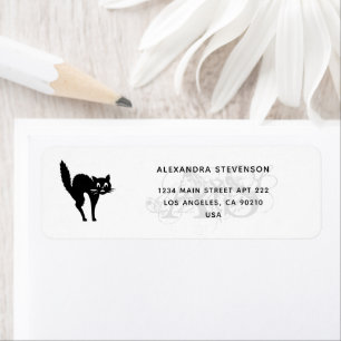 Returadressen Monogram B&W Halloween-deoky-katt Returadress Etikett
