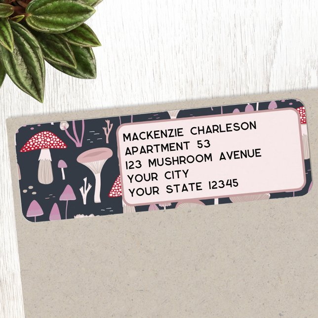 Returadressen Mushroom Toadstool Fungi Returadress Etikett (Mushroom, toadstool and fungi woodland pattern return address label)