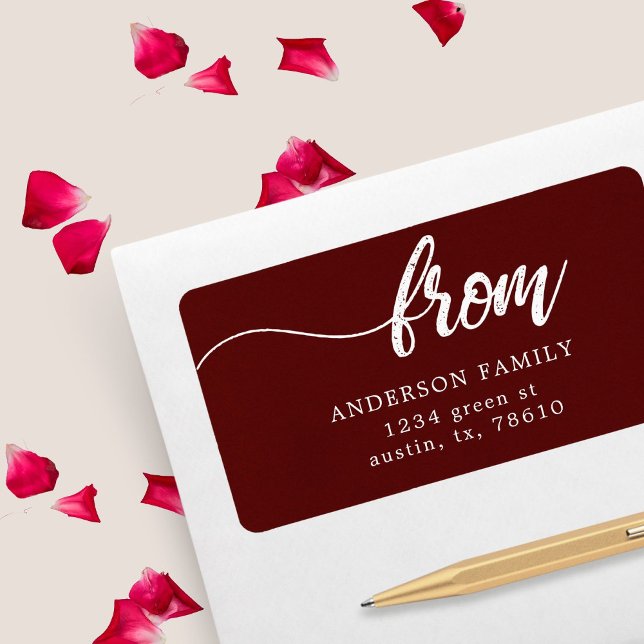 Returadressen Namn Burgundy för penselskriptfamilj Adressetikett (Skapare uppladdad)