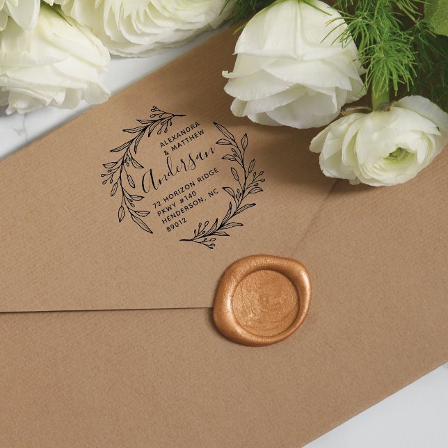 Returadressen Namn i Botanias kransfamilj Stämpel (Botanical Wreath Family Name Return Address Rubber Stamp)