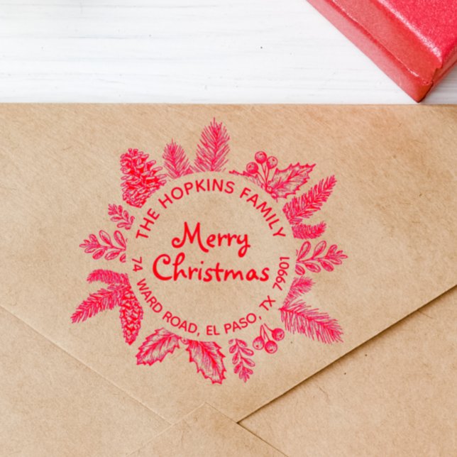 Returadressen Namn i den rustiska julkransfamiljen Stämpel (Skapare uppladdad)