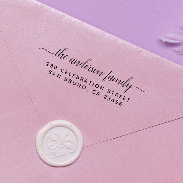 Returadressen Namn i familjen för elegant-skript Självfärgande Stämpel (Rubber Stamp Mock-up)