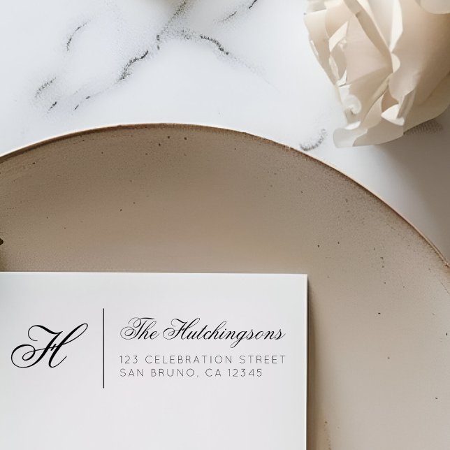 Returadressen Namn i familjen & Monogram skript Stämpel (Skapare uppladdad)