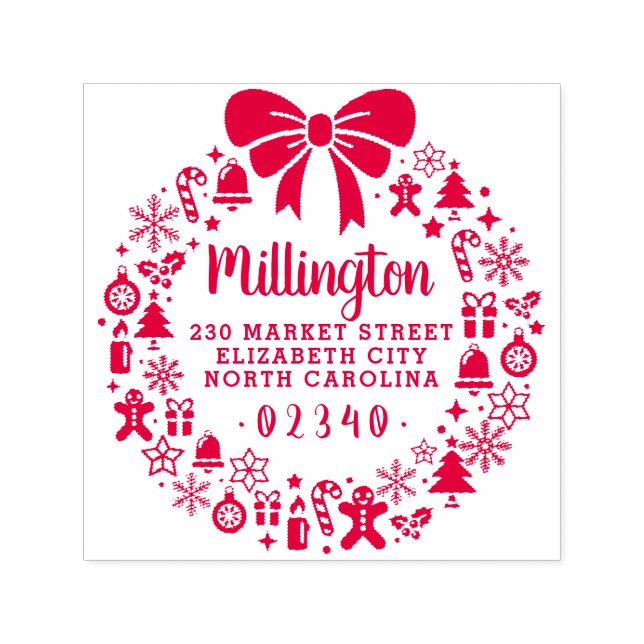 Returadressen Namn i julbalen, andningsfamiljen Självfärgande Stämpel (Design)