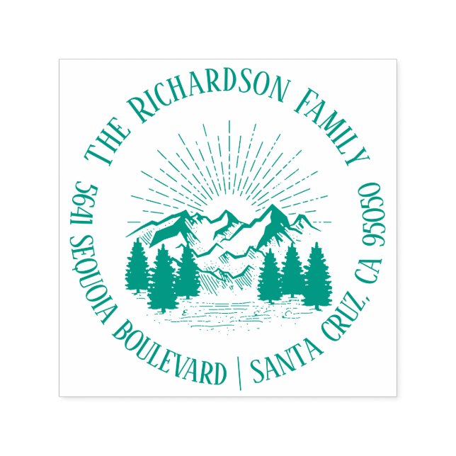 Returadressen Namn i Modern Rustic Mountains-famil Självfärgande Stämpel (Design)