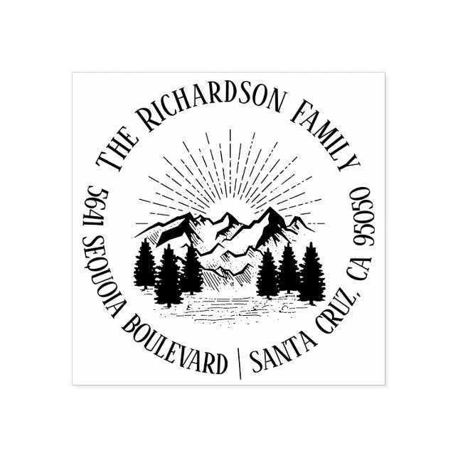 Returadressen Namn i Modern Rustic Mountains-famil Stämpel (Tryck)