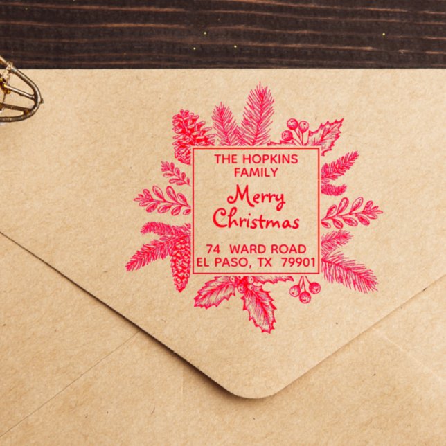 Returadressen Namn i på jultornet Löv Stämpel (Skapare uppladdad)
