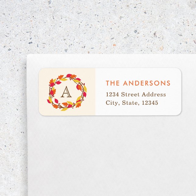 Returadressen Namn Monogram för höstens andningsfa Returadress Etikett (Skapare uppladdad)