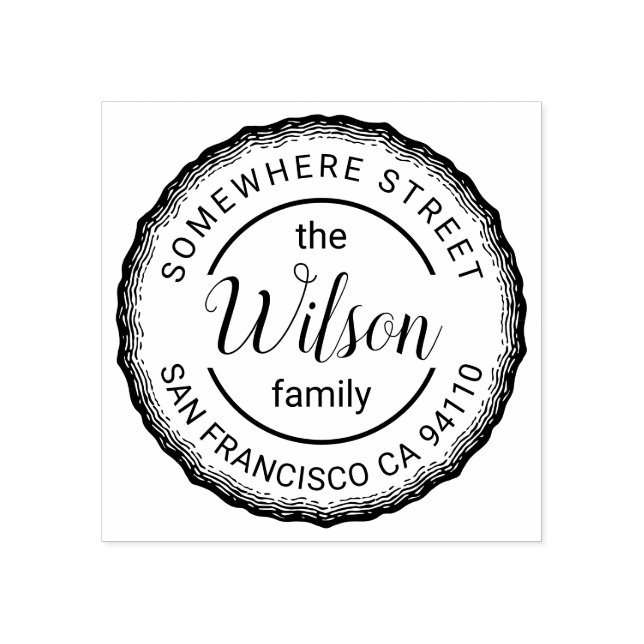 Returadressen Namn Wood Träd Ring Stämpel (Tryck)