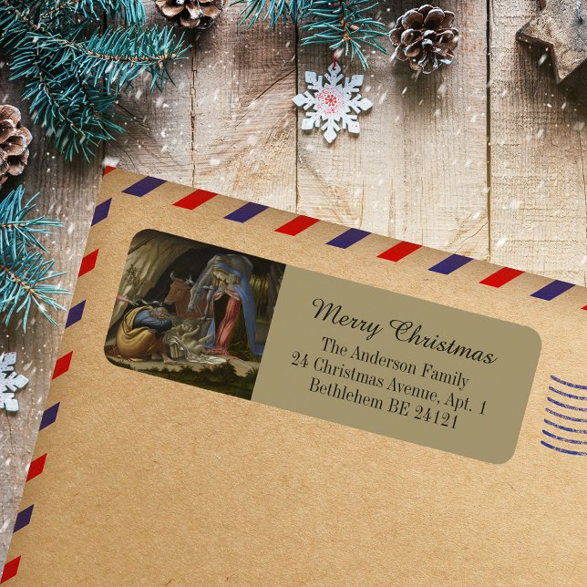 Returadressen Nativitet Botticelli God jul Returadress Etikett (Mystic Nativity by Sandro Botticelli Religious Christian Merry Christmas Return Address Label)