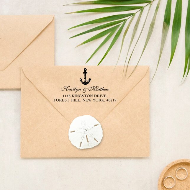 Returadressen Nautical Anchor Beach Wedding Självfärgande Stämpel (Skapare uppladdad)