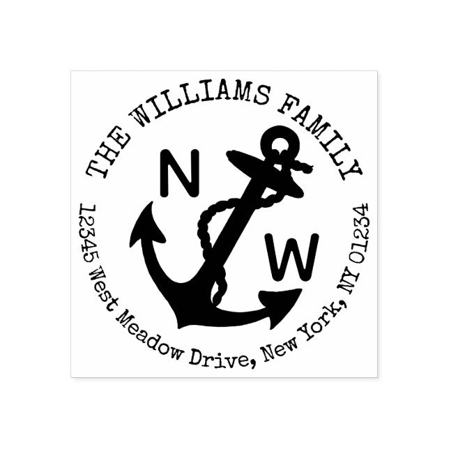 Returadressen Nautical Anchor Family Namn Stämpel (Tryck)