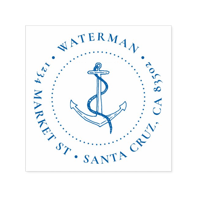 Returadressen Nautical Anchor Round Family Namn Självfärgande Stämpel (Design)