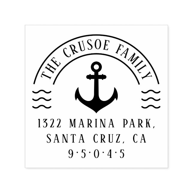 Returadressen Nautical Anchor & Vågar Family Namn Självfärgande Stämpel (Design)