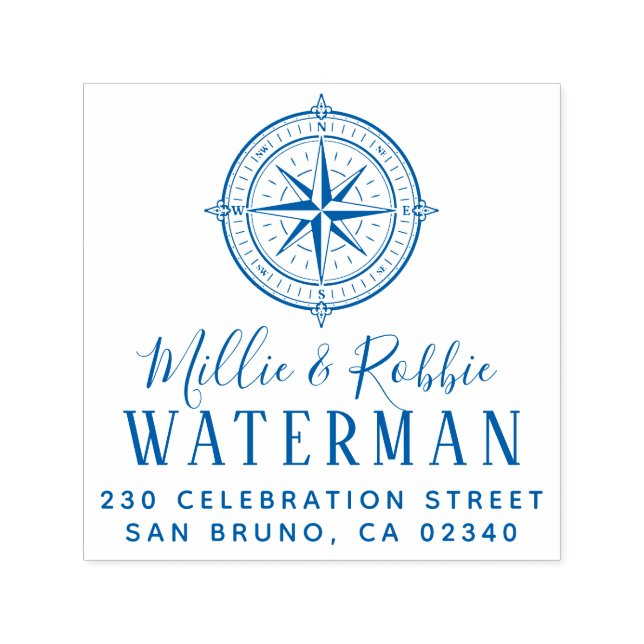 Returadressen Nautical Compass Coastal Bröllop Självfärgande Stämpel (Design)
