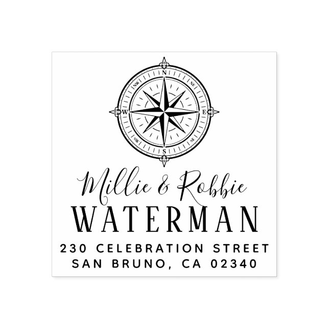Returadressen Nautical Compass Coastal Bröllop Stämpel (Tryck)