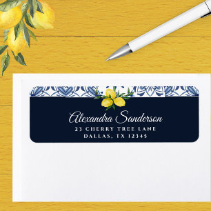 Returadressen Navy Blue Italy Lemon Returadress Etikett