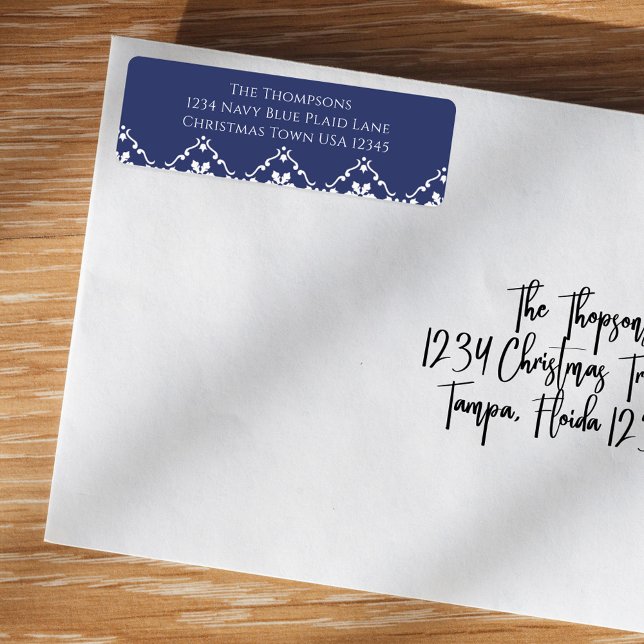 Returadressen Navy Blue jul Snowflake Returadress Etikett (Christmas blue snowflake with a grey background return address label. )
