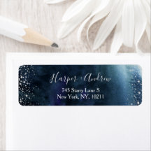 Returadressen Navy Blue Ombre Watercolor Silver