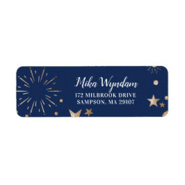 Returadressen Navy Glitter Stars och Fireworks Returadress Etikett