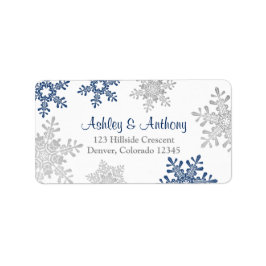 Returadressen Navy Silver Snowflake Bröllop Adressetikett