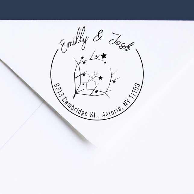 Returadressen Par Namn i dagens Stämpel (Modern Script Couple´s Names Christmas Star Branch Couple Return Address Rubber Stamp)