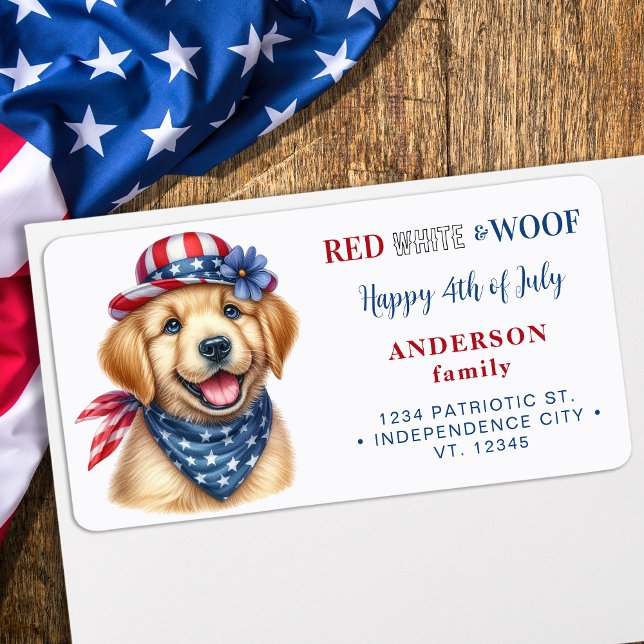 returadressen Patriotic Puppy Hund 4 juli Adressetikett (Skapare uppladdad)
