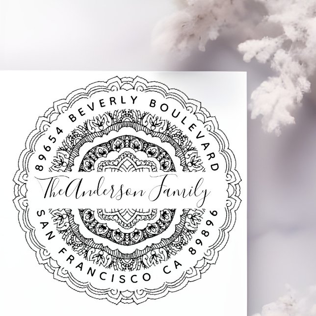 Returadressen Peace Mandala Family Namn-skript Självfärgande Stämpel (Skapare uppladdad)