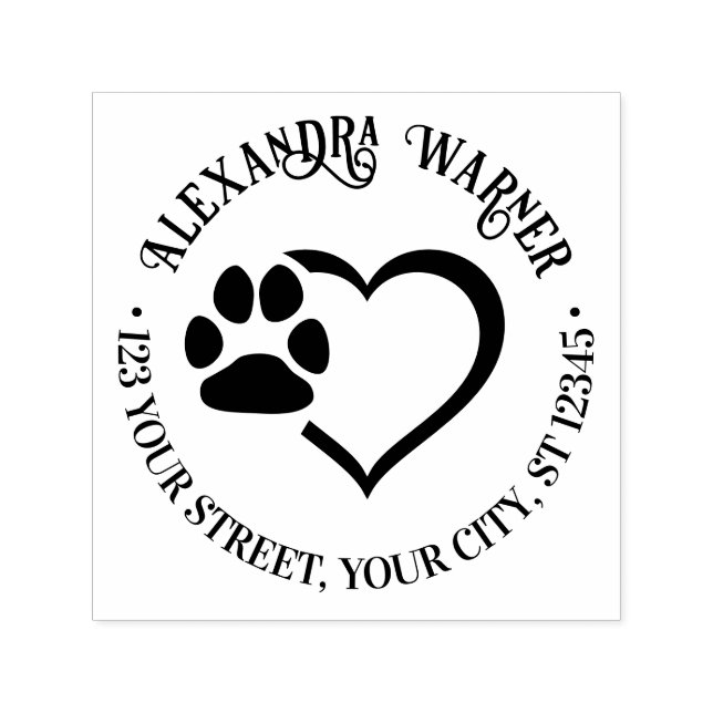 Returadressen Pet Heart Paw Print Namn Självfärgande Stämpel (Design)