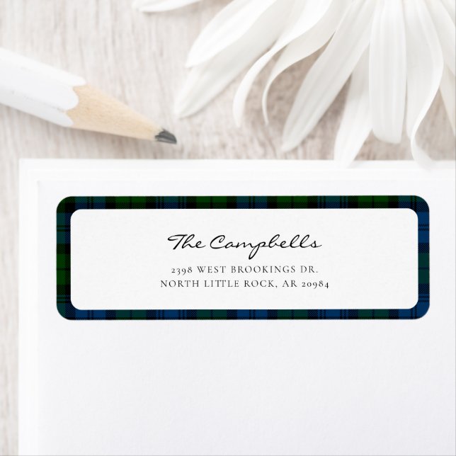 Returadressen Plade Campbell Militär Tartan Returadress Etikett (Insitu)