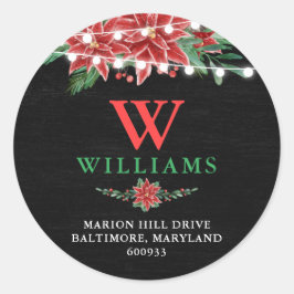 Returadressen Poinsettia i julkretskort Runt Klistermärke