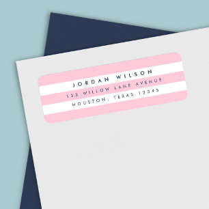 Returadressen Preppy Pastel Rosa & White Rand Returadress Etikett