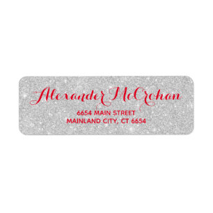 Returadressen Red and Faux Silver Glitter Foil Returadress Etikett