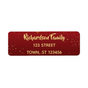 Returadressen Red och guld jul Returadress Etikett