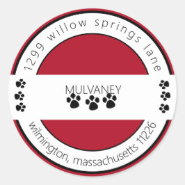 Returadressen Red Paw Print Runt Klistermärke