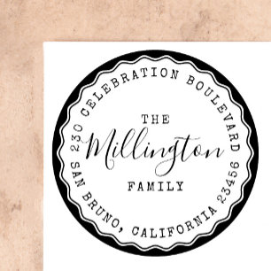 Returadressen Retro Family Namn-skript, runda Stämpel