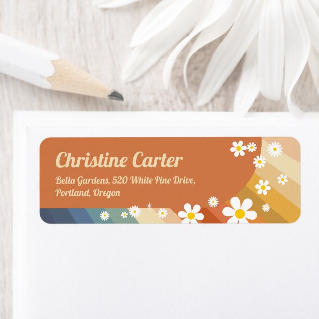 Returadressen Retro Rainbow Groovy Baby Shower Returadress Etikett (Insitu)