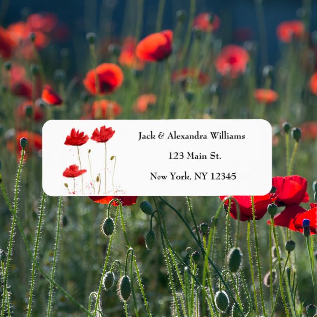 Returadressen Röd Chic för vattenfärgspopior,  för Returadress Etikett (Skapare uppladdad)