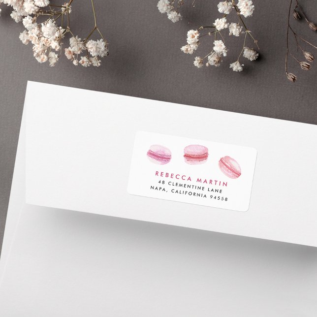 Returadressen  Rosa Fransk Macarons Adressetikett (Skapare uppladdad)