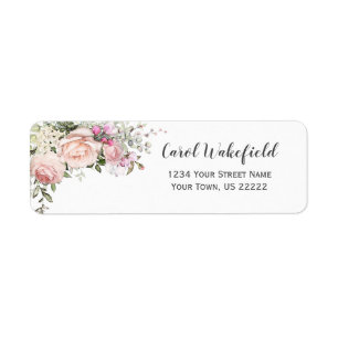 Returadressen Rosa ros och Rosenknoppar Returadress Etikett