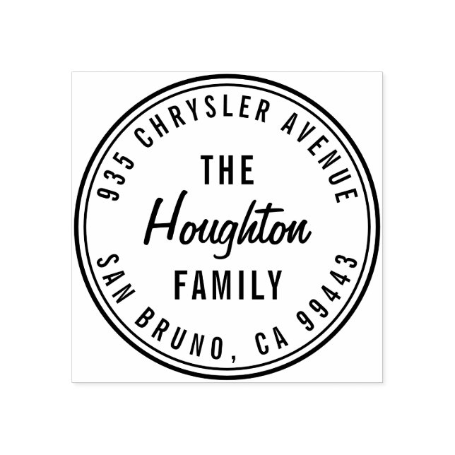 Returadressen Round Modern Script Family Namn Stämpel (Tryck)