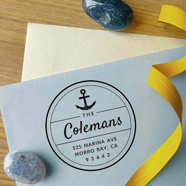 Returadressen Round Nautical Anchor Family Namn Självfärgande Stämpel (Skapare uppladdad)