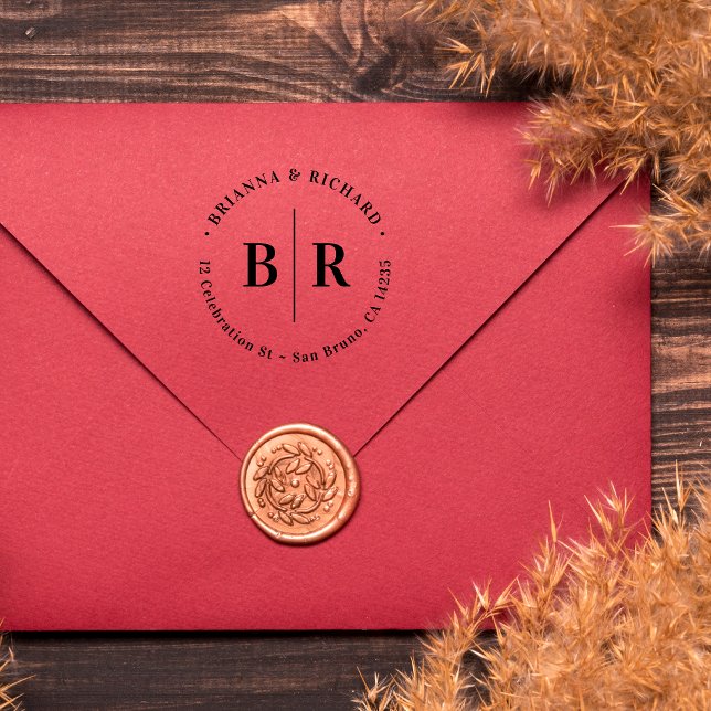 Returadressen Round Typography & Bröllop Initialer Stämpel (Skapare uppladdad)