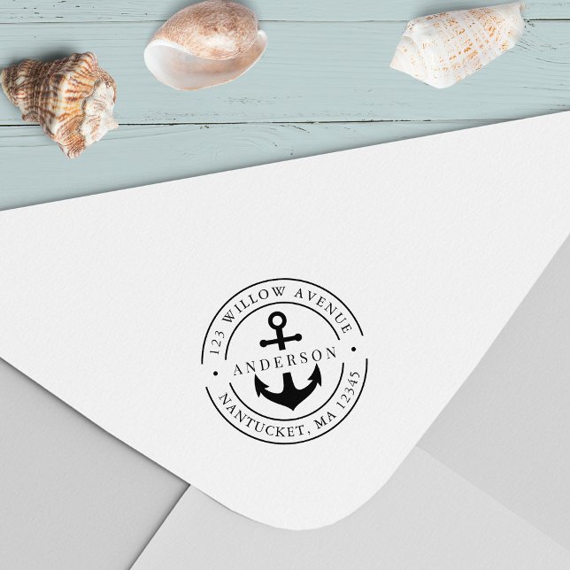 Returadressen Rund Dubbla Gräns ankare Självfärgande Stämpel (Skapare uppladdad)