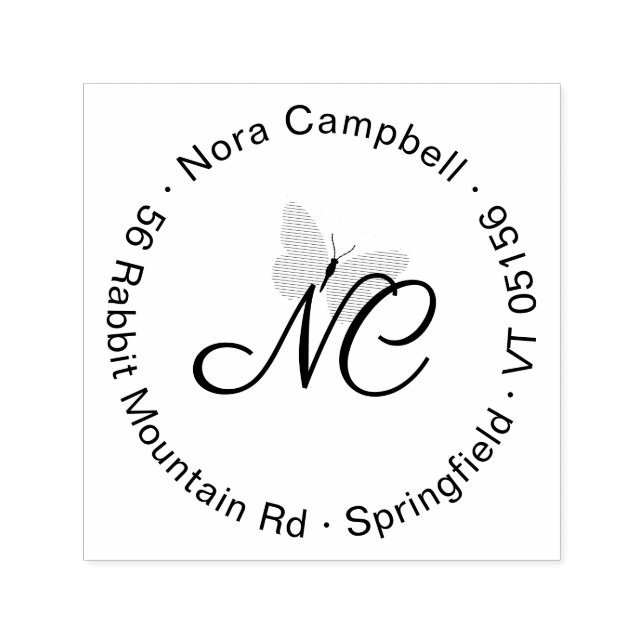 Returadressen Rund elegant Script Monogram Round Självfärgande Stämpel (Design)