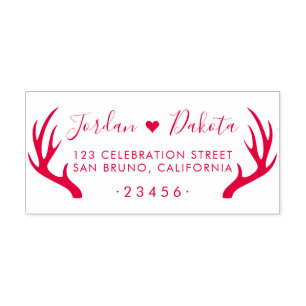 Returadressen Rustic Antlers & Cute Heart Bröllop Självfärgande Stämpel