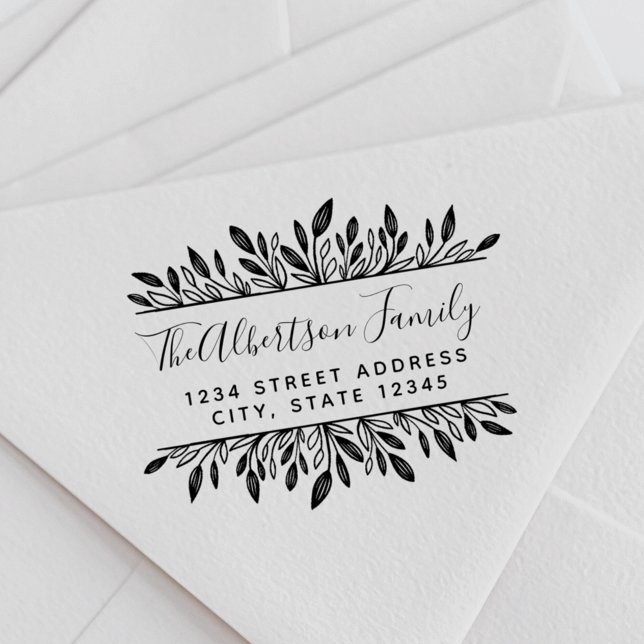 Returadressen Rustic Botanical Family Namn Stämpel (Skapare uppladdad)