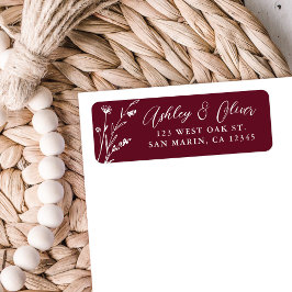 Returadressen Rustic Burgundy Wildblomma Bröllop Returadress Etikett