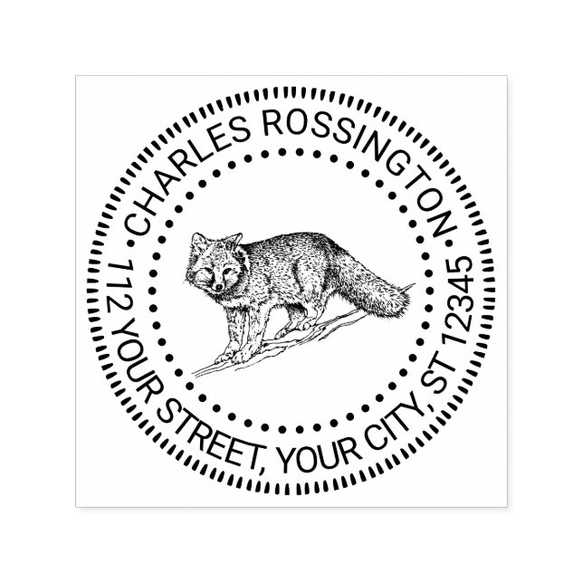 Returadressen Rustic Bushy Fox Namn Självfärgande Stämpel (Design)